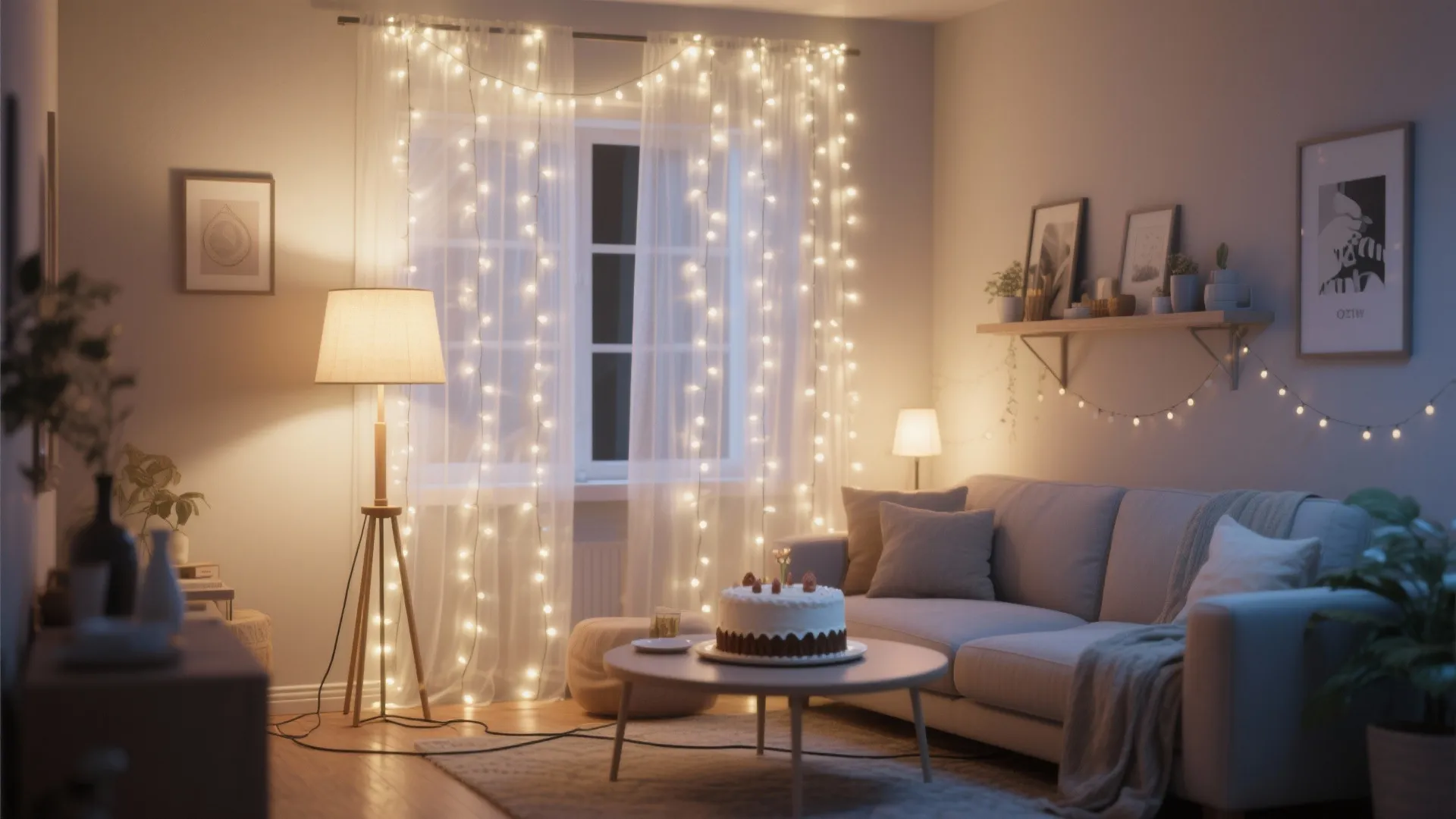 Soft Lighting Strategy: Fairy Lights + Diffused Lamps