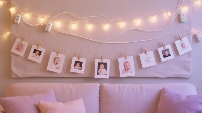 Soft Pink Nursery Wall with Baby Photo Display
