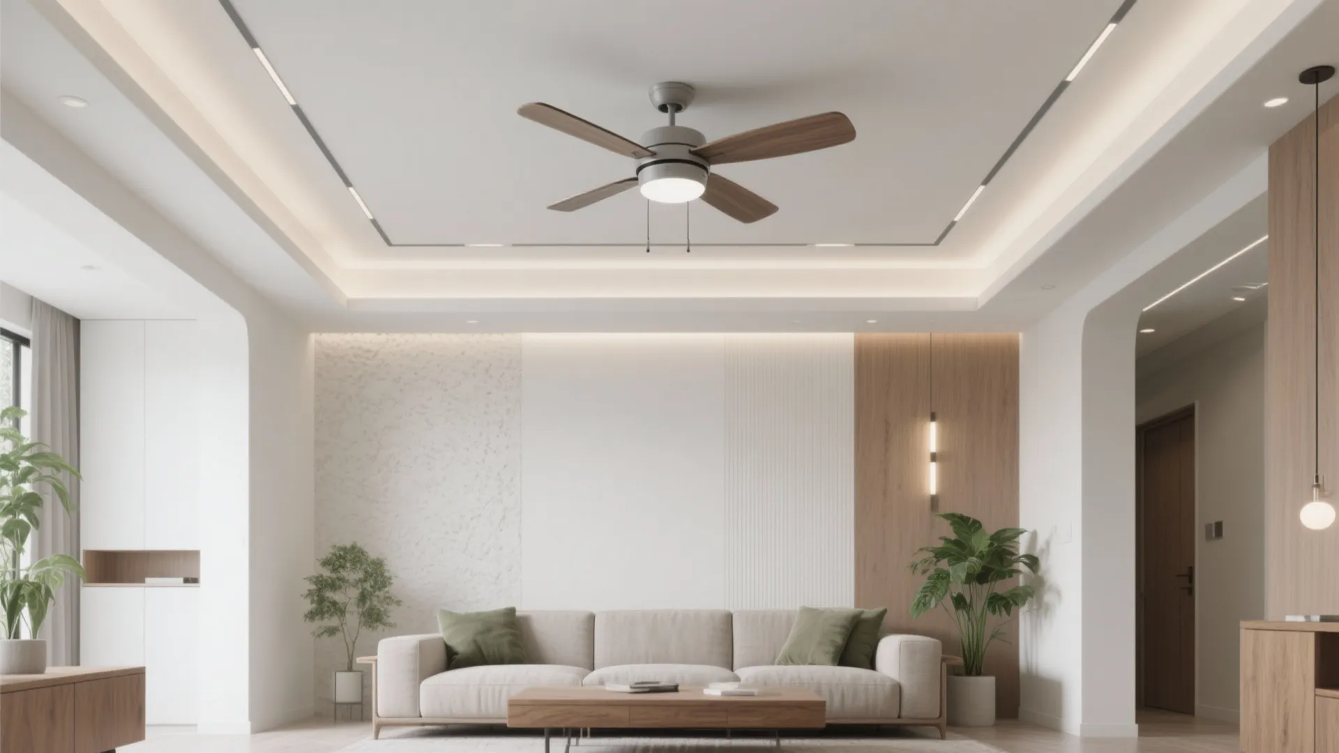 [
  {
    "url": "https://coohom-biz-sg-s3.coohom.com/ins/static/article/false-ceiling-fan-hero-1765231608005738000.jpg",
    "alt": "Modern living room with beige sofa green pillows wooden coffee table plants and ceiling fan"
  }
]