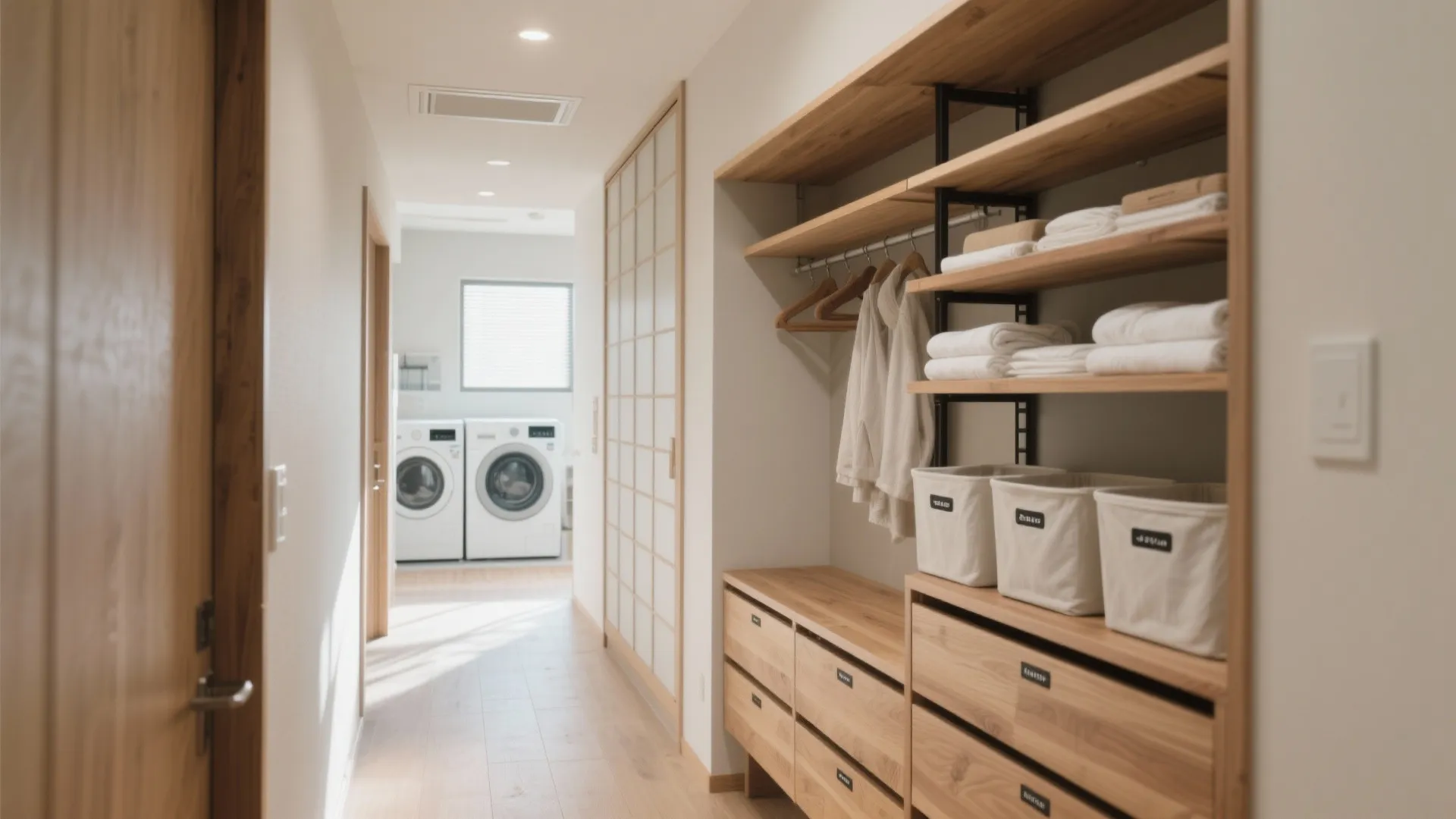 ⑤ ファミリークロークを“中継基地”に：収纳技巧で家事時間を20％短縮