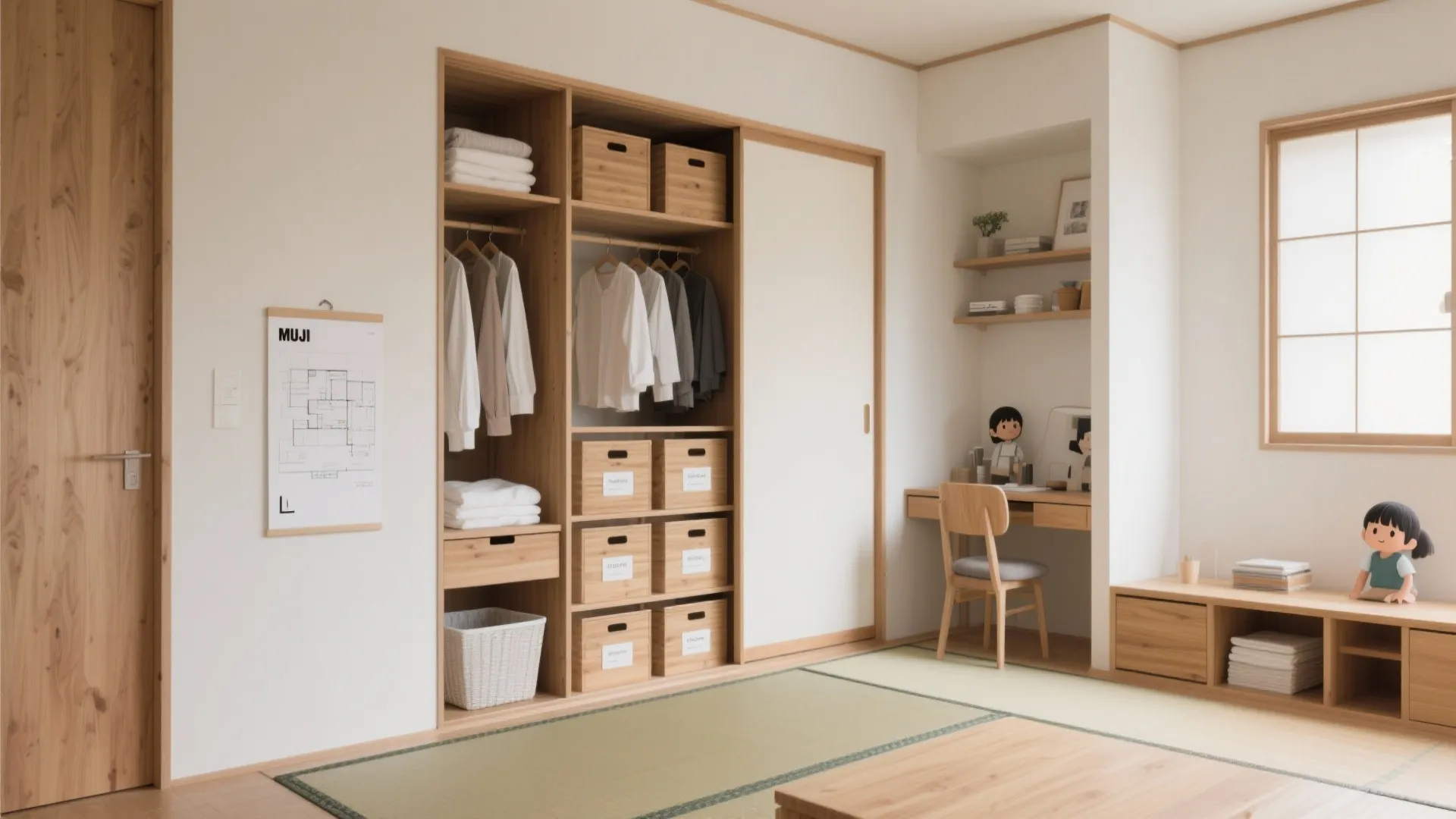 収納技巧は“集合収納＋点在収納”の二層構造で、物量の波を受け止める