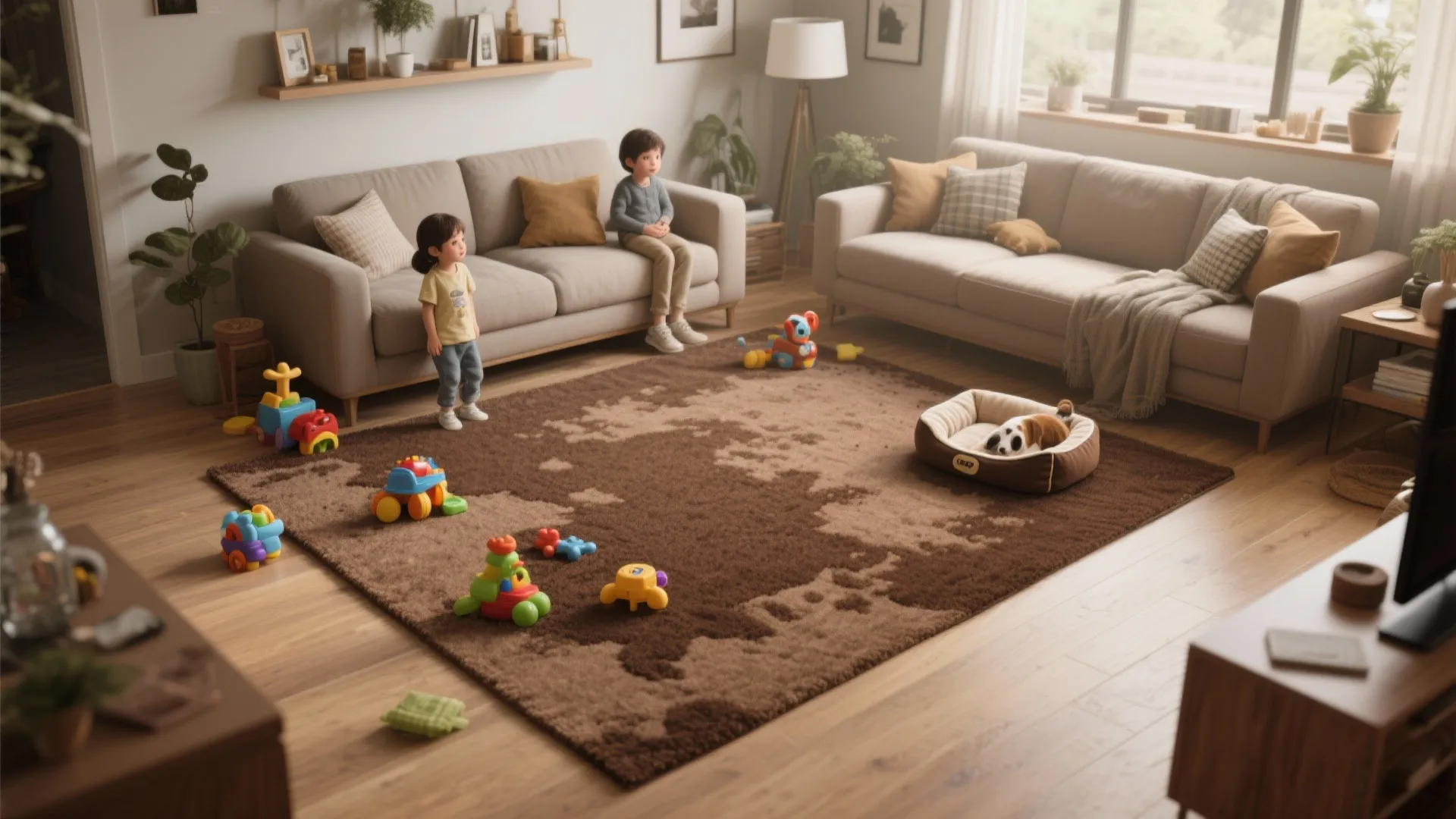 5. Pick stain-friendly brown rugs for family rooms