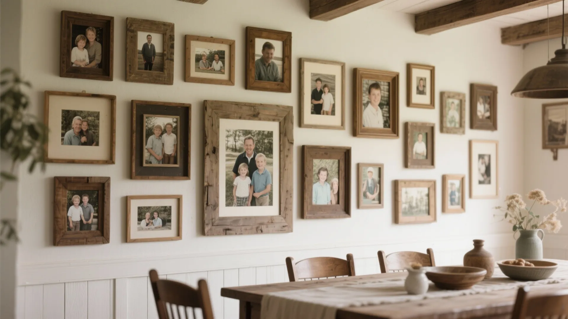 6. Family Photo Gallery with Mismatched Frames