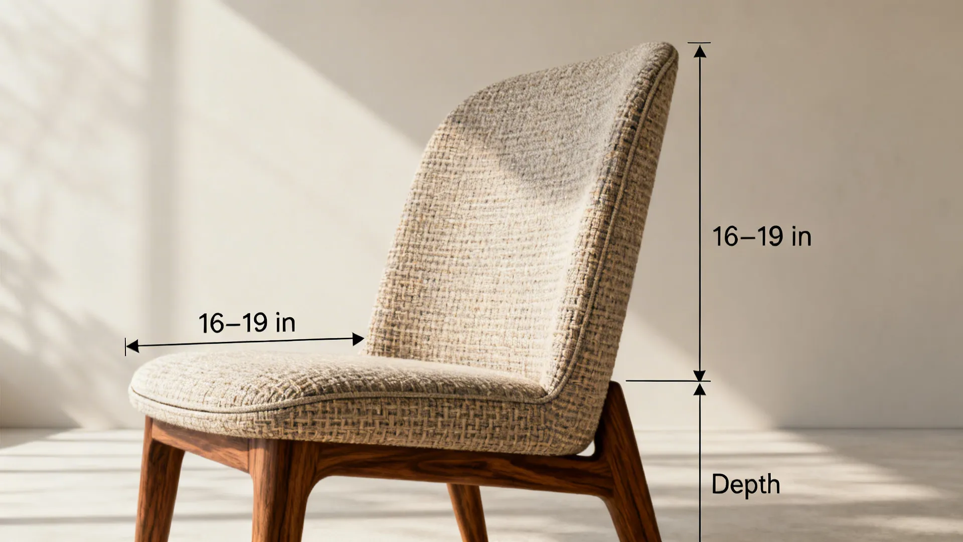 Side profile of an accent chair with labeled dimensions and clearance callouts.