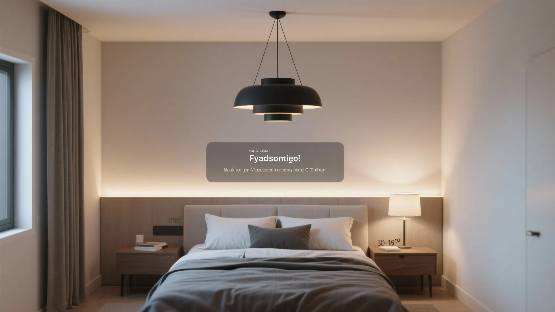 Small bedroom with a centered black chandelier and layered lighting illustrating clearance and placement tips