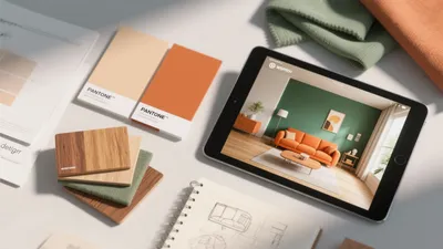 Modern Living Room Design with Green & Orange Accent