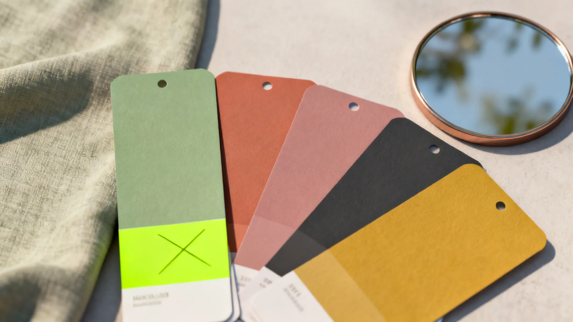 Palette of sage and recommended accent swatches with neon sample avoided