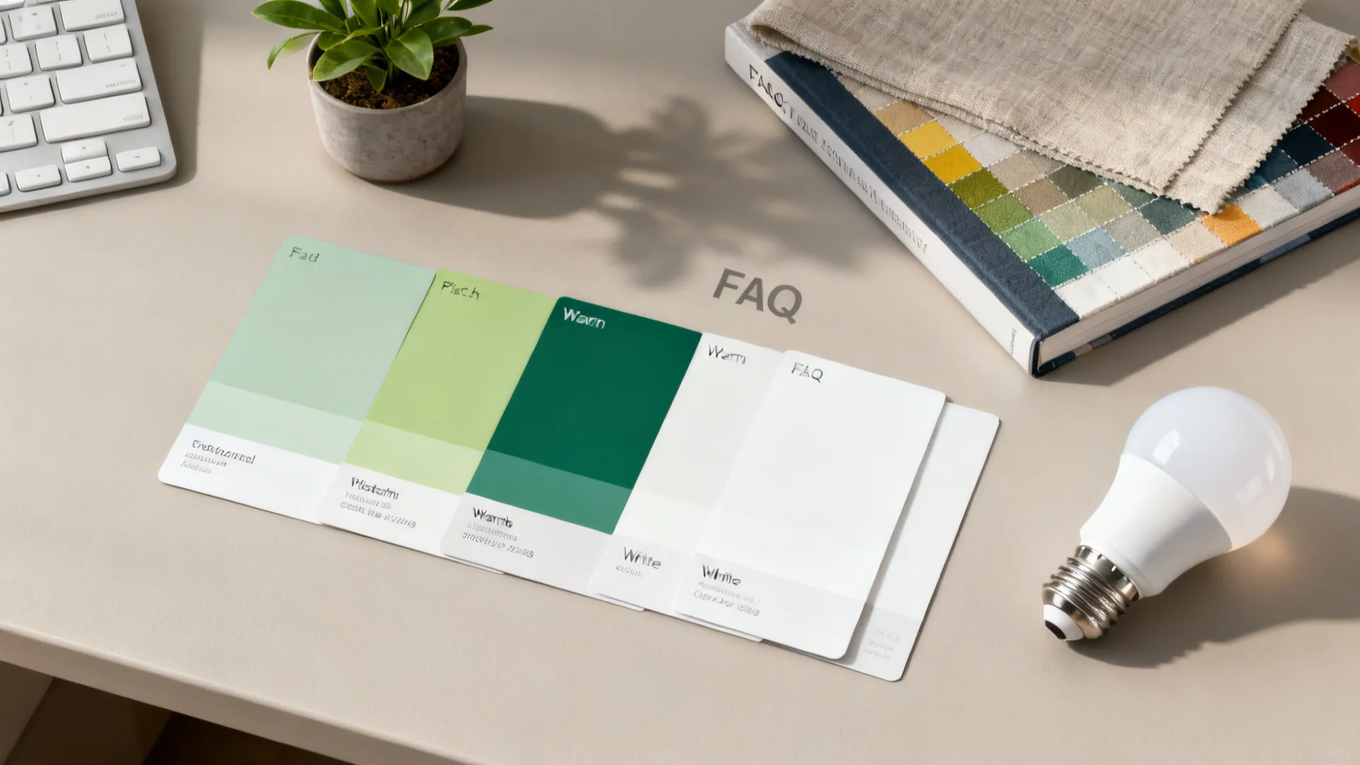 Color swatches and fabric samples illustrating green and white pairing options.
