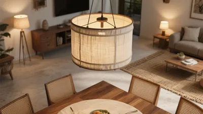 Warm Bohemian Dining & Living Space with Natural Textures