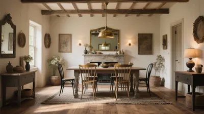 Rustic Dining Room with Exposed Beams & Warm Wood Tones
