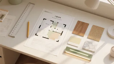 Modern Home Office Design with Material Samples