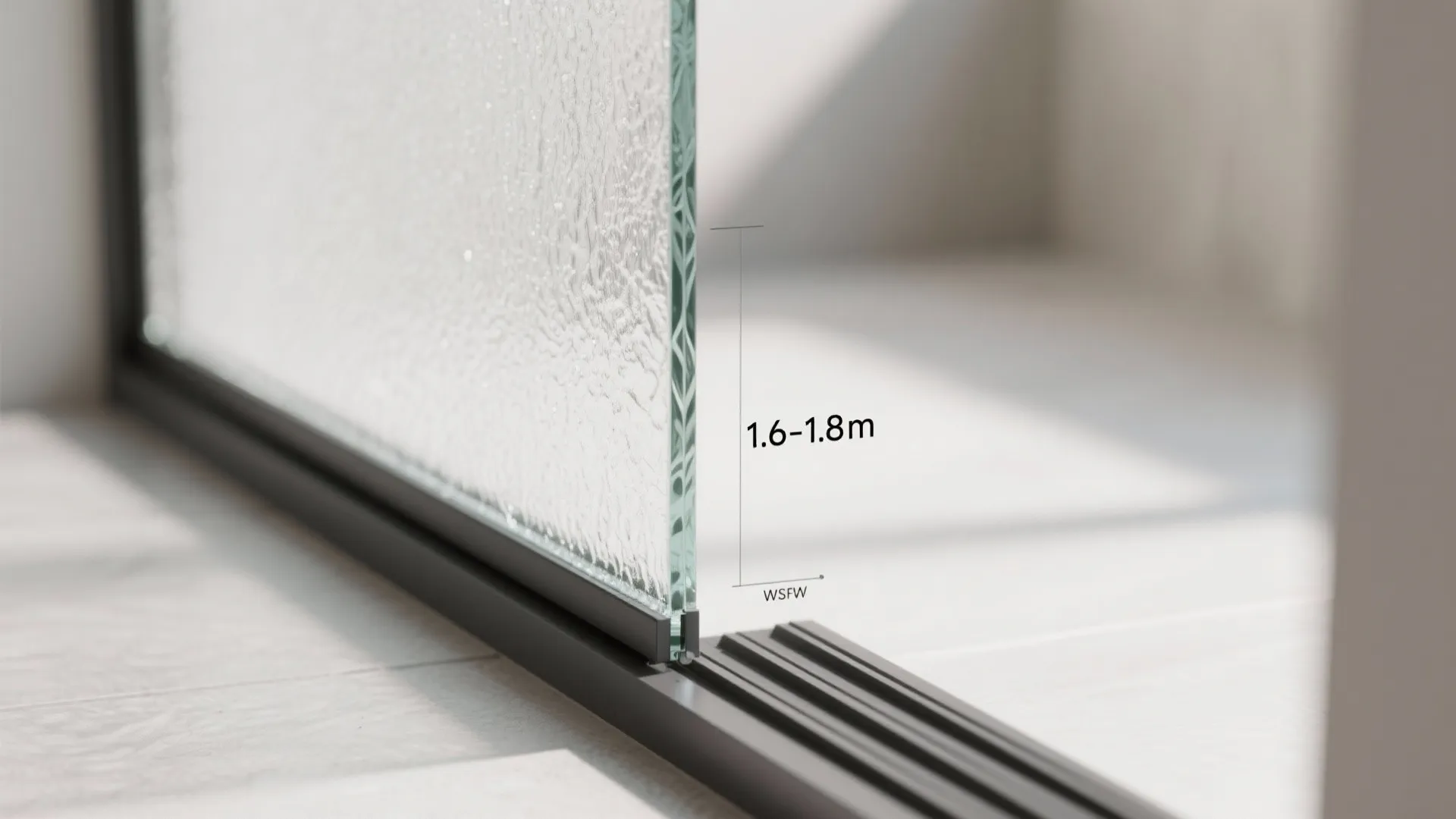 Glass sliding door panel showing height measurement between one point six and one point eight meters