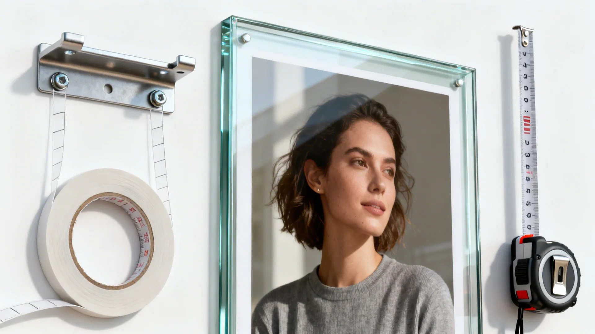 Archival print behind UV glass, hanging hardware and templates for safe and lasting wall art installation.