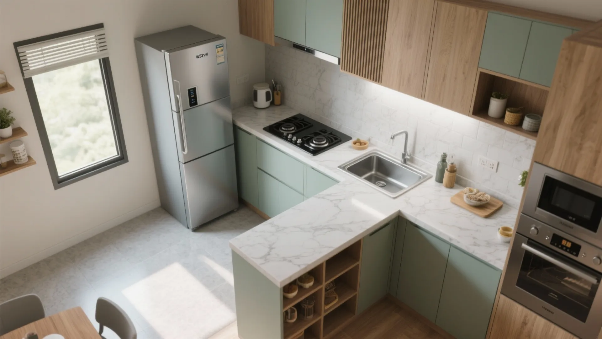 How do I make a small living room feel larger in a 1 BHK?