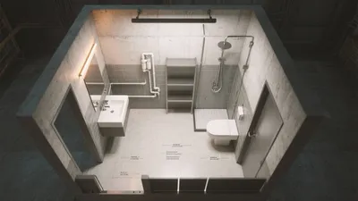 Industrial Bathroom Design with Concrete Textures
