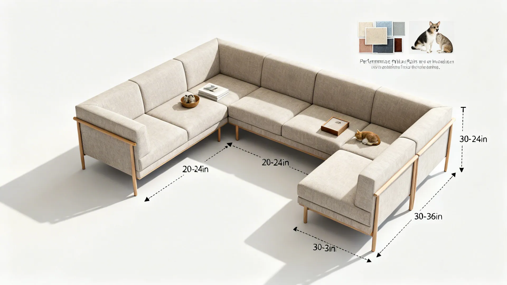 Top-down visual cues for chaise orientation, seat depth, and pathway clearance.