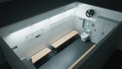 Modern Sports Locker Room Design with Functional Layout