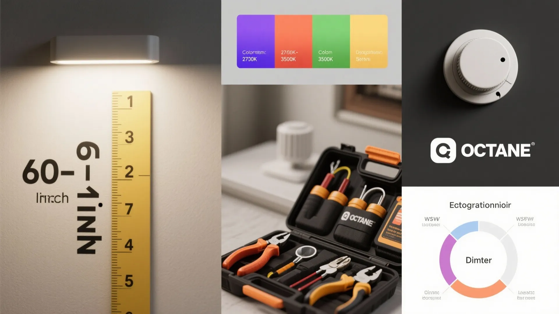 Tiles showing recommended sconce height, color temperatures, dimmer and electrician tools for mirror lighting FAQs