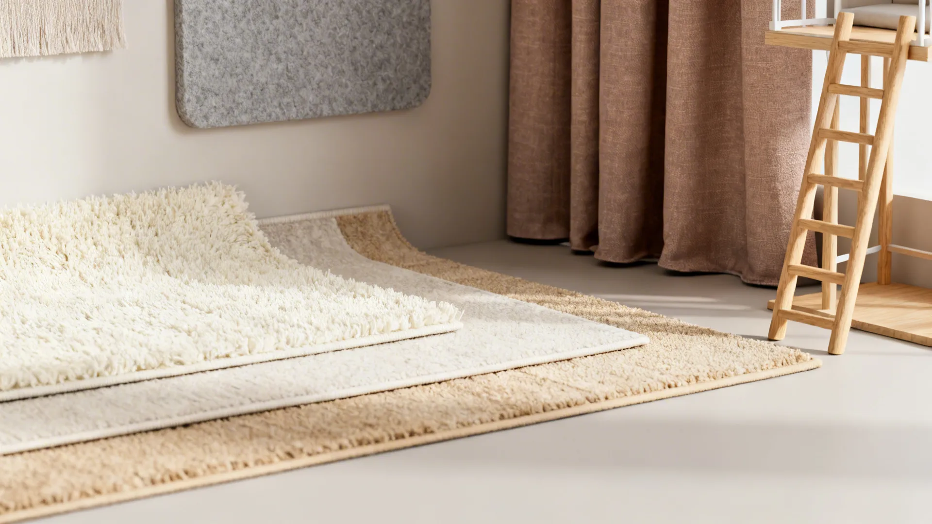 Materials and samples for privacy and acoustic solutions in a studio corner