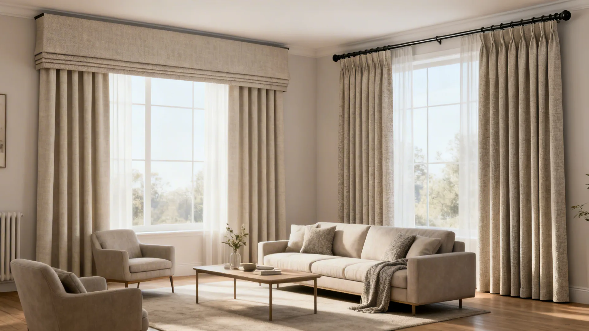 Editorial spread of multiple double curtain setups demonstrating different tips and configurations.