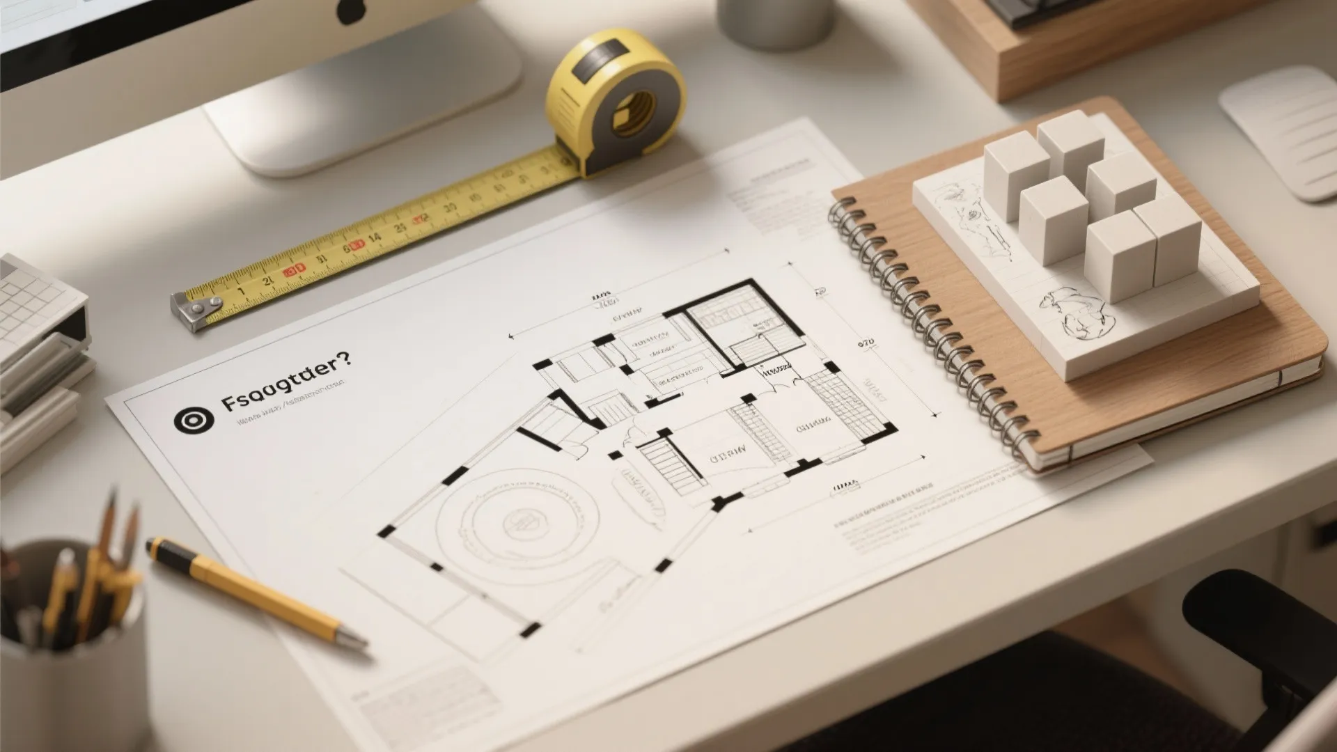 Top-down view of planning tools for measuring and testing multifunctional bed layouts.