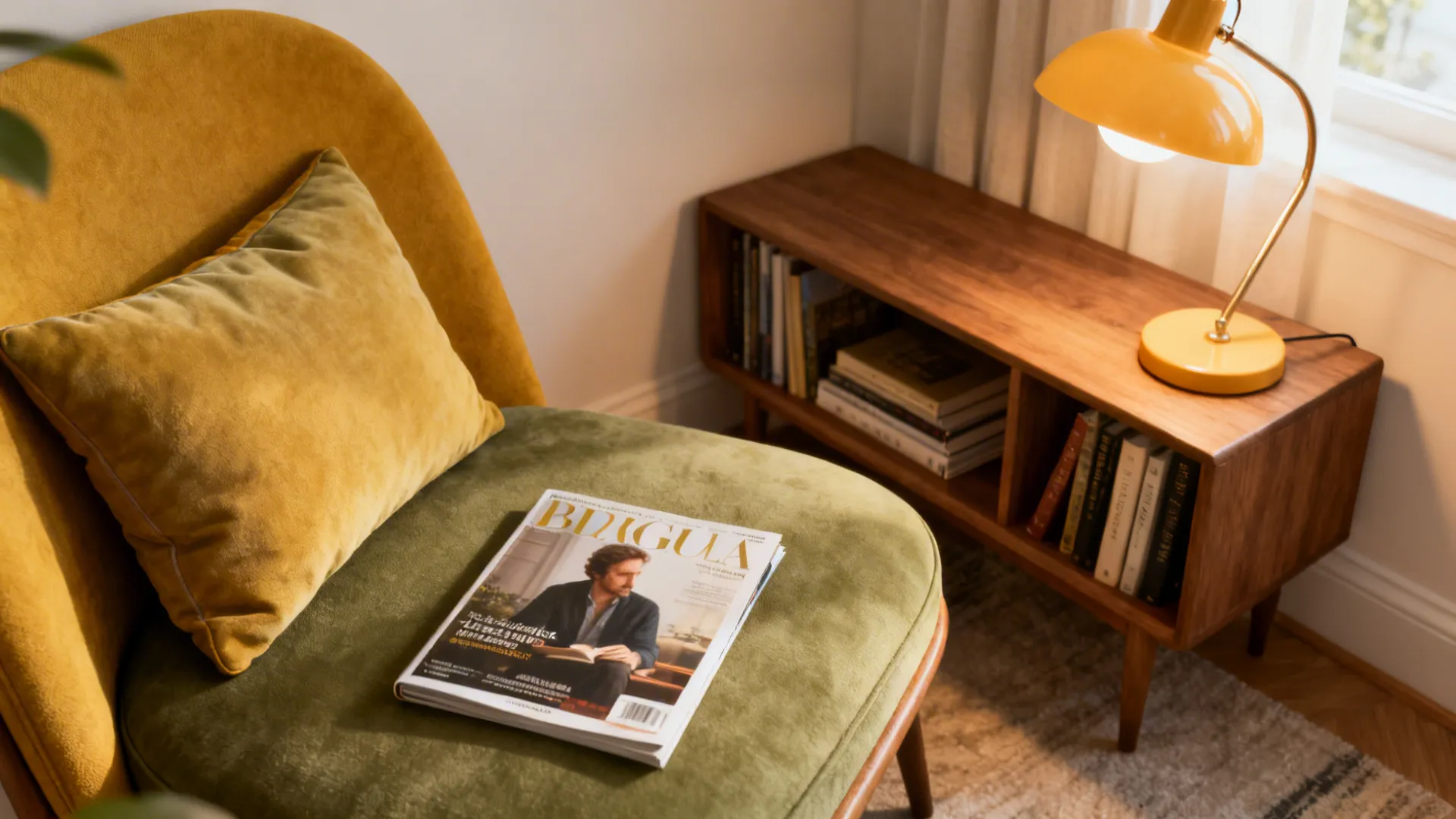 Cozy mid-century reading corner with lamp, lumbar pillow, and bookshelf illustrating practical tips.