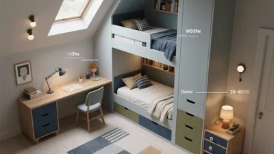Smart Attic Kids Bedroom with Bunk Beds & Study Zone