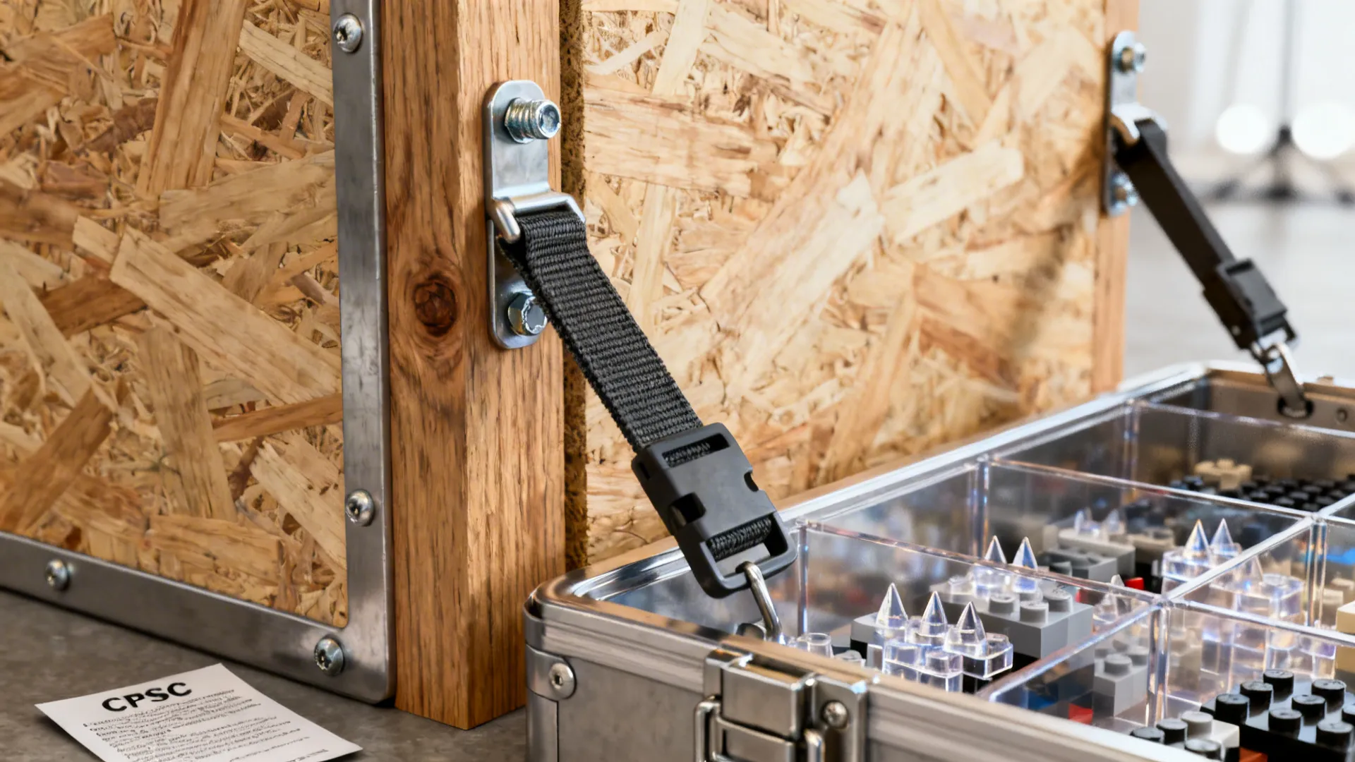 Close-up of durable materials and anti-tip hardware for childproof toy storage