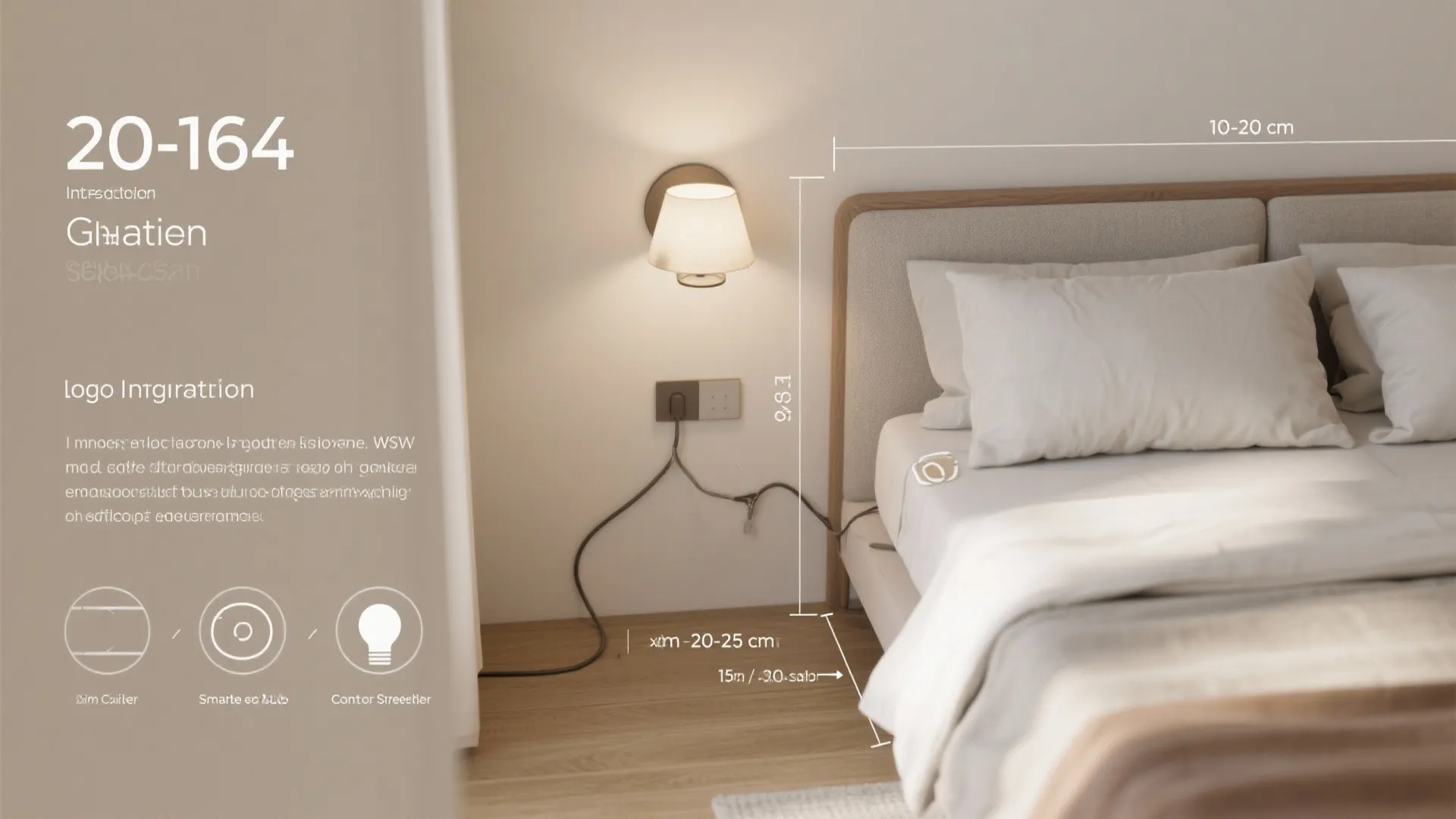 Top-down guide showing sconce height, distance from bed edge, and cord routing.