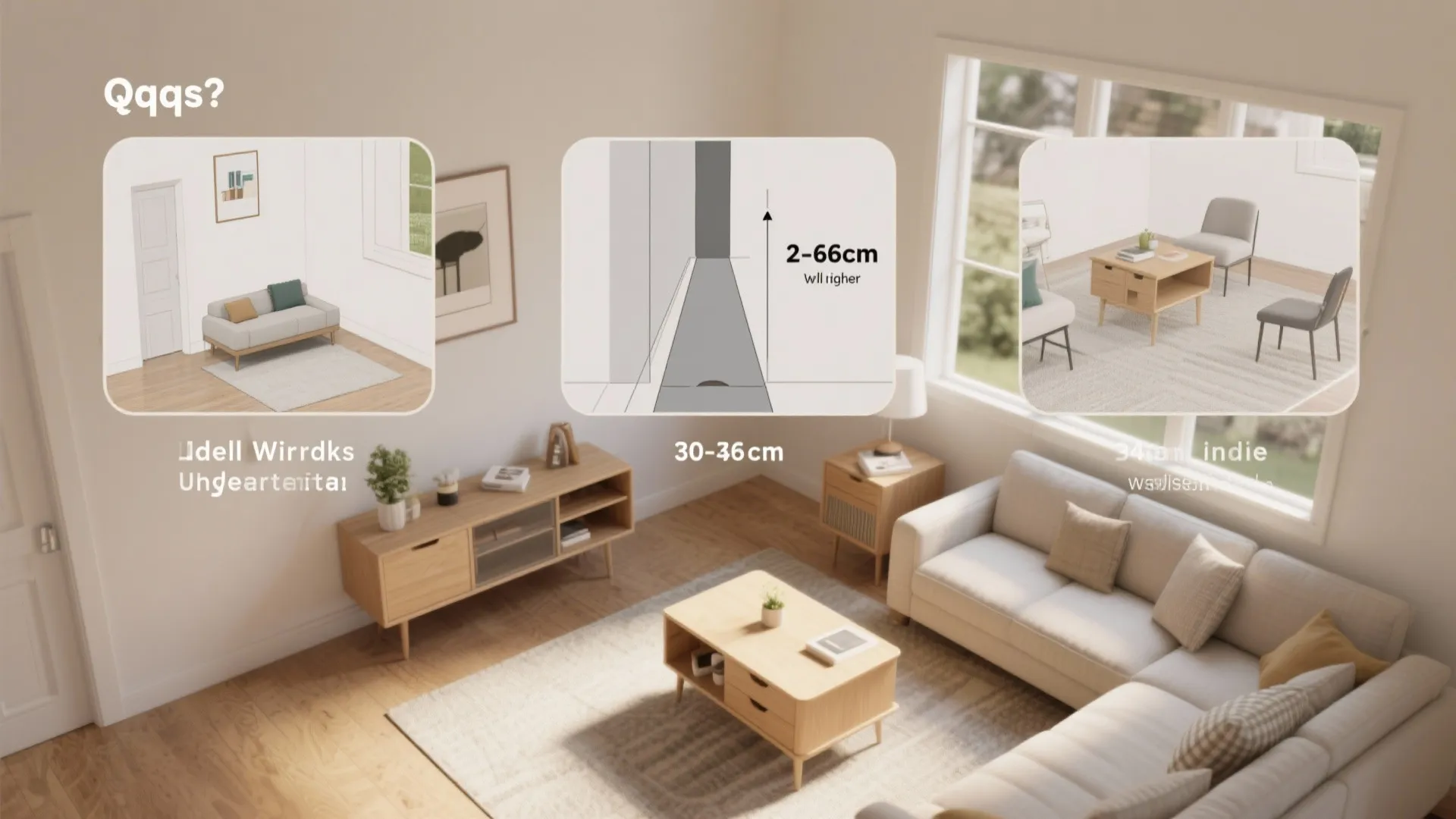 Top-down vignettes show compact recliner dimensions, clearances, and walkway spacing in a small room.