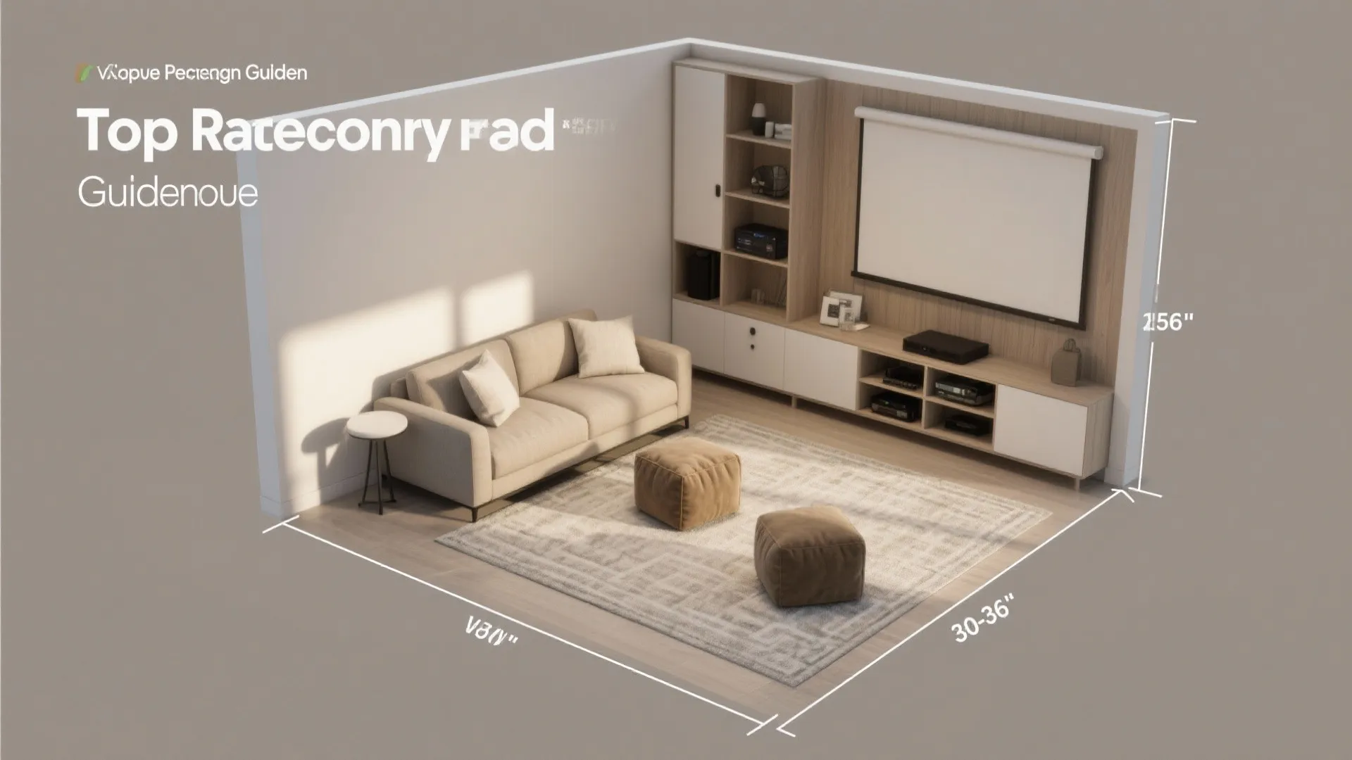 Interior design drawing showing living room layout with sofa footrest cabinet and room dimension measurements