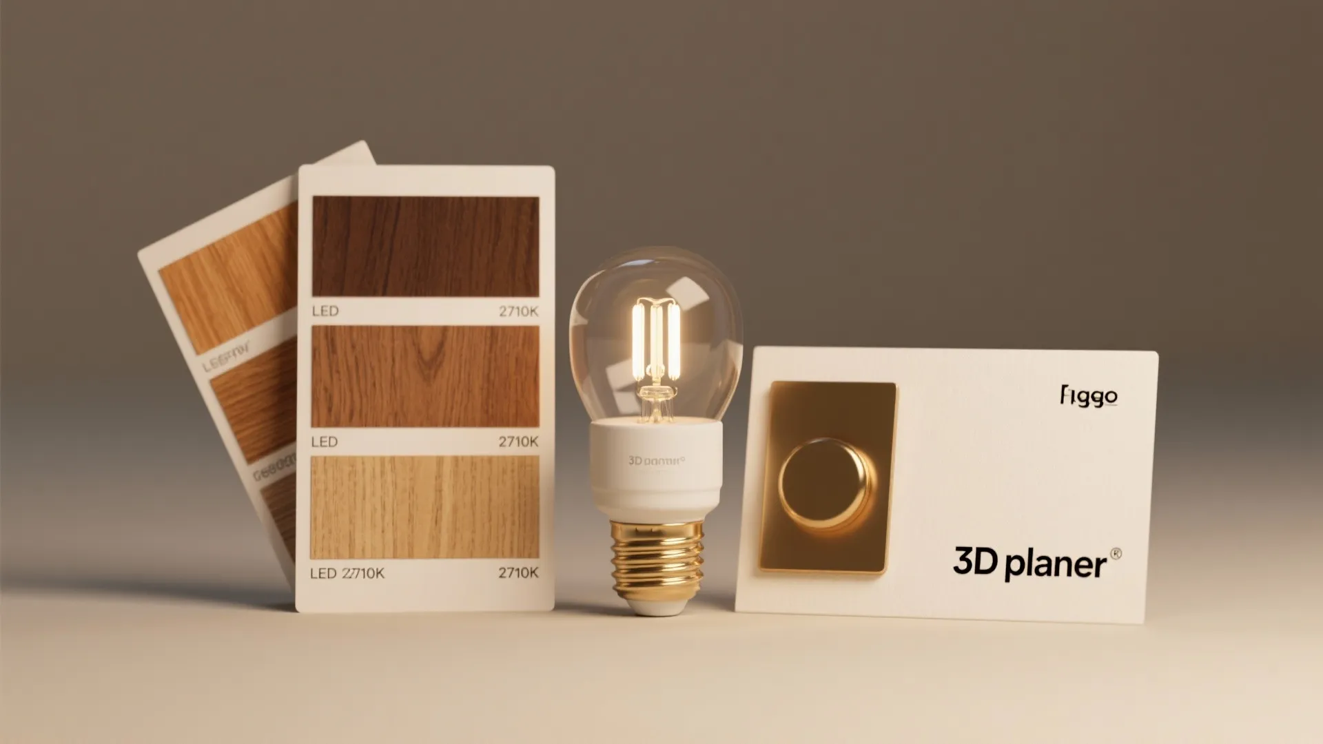 Interior design drawing with wood material cards a light bulb and a gold wall light