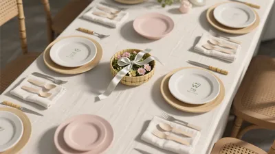 Serene Dining Table Setting with Natural Materials