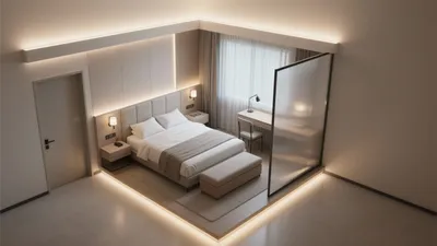 Modern Luxury Bedroom with Ambient Lighting & Smart Zoning