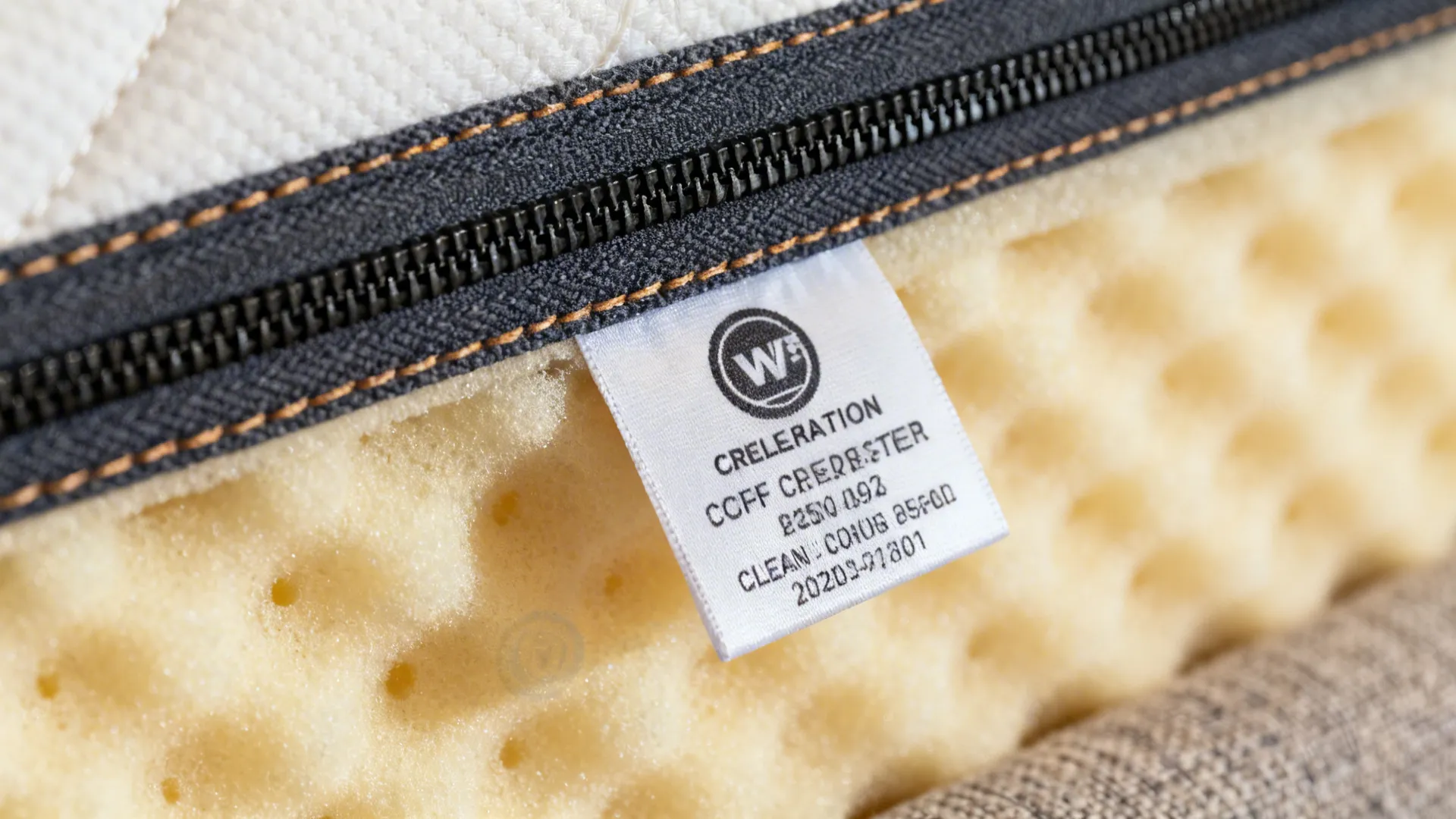 Macro detail of upholstery stitching, cushion seams, and mattress mechanism for sofa and loveseat sets.