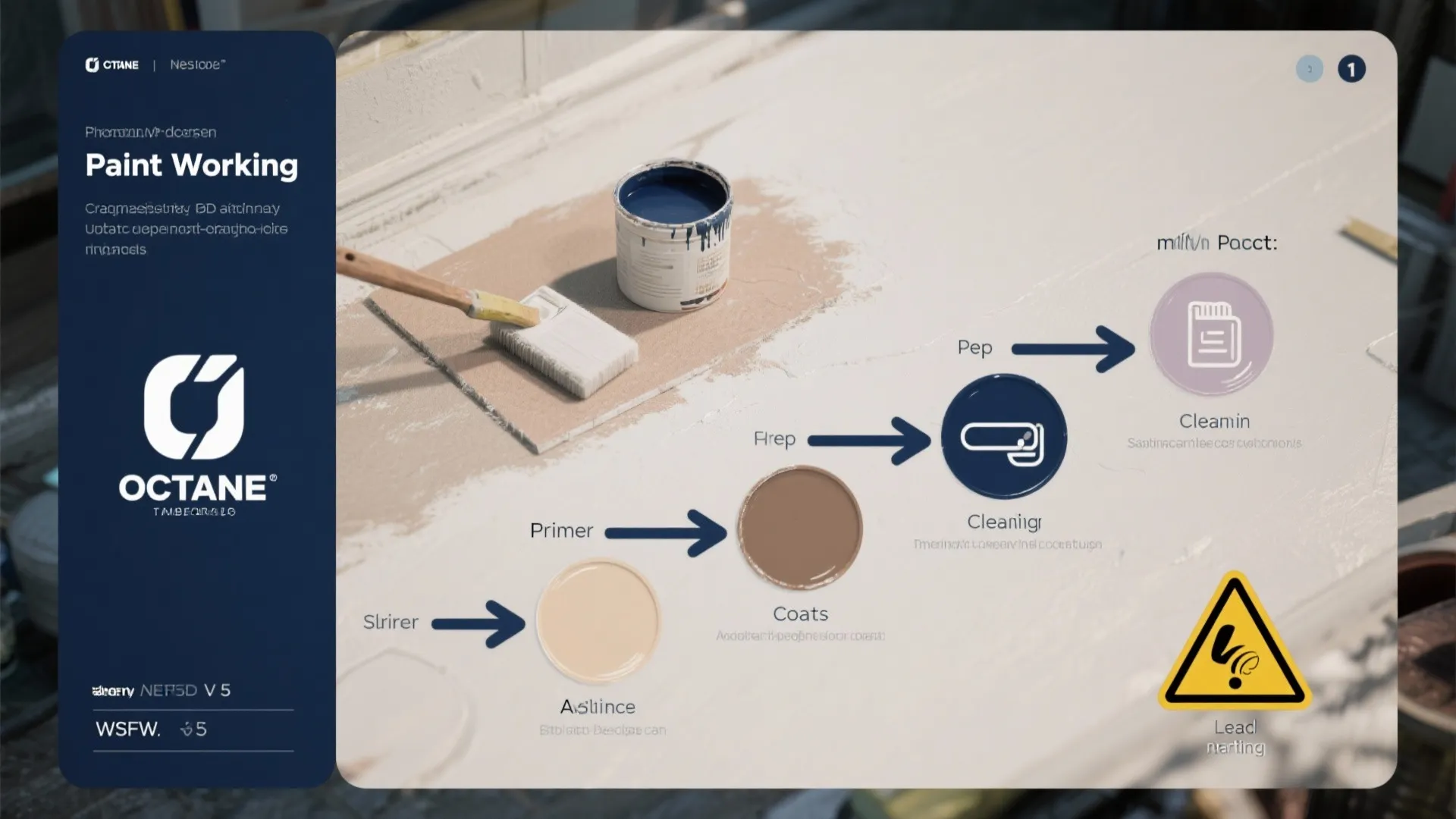 Top-down visual workflow of painting steps for small projects including prep, primer, coats, sheen choices, and ventilation icons.