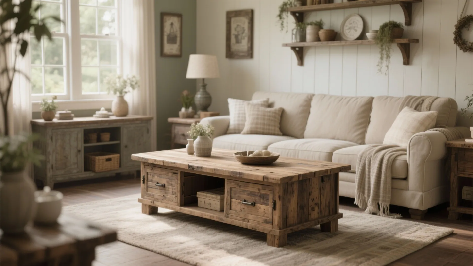 4. Farmhouse Coffee Table with Storage