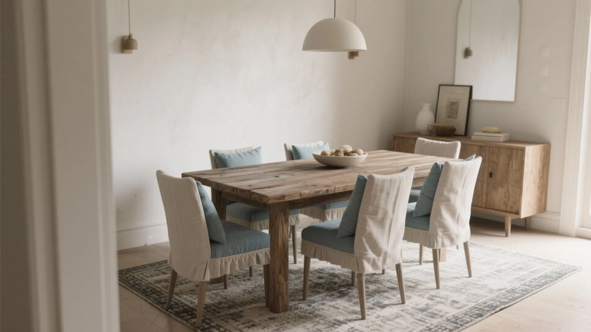 1. Layered neutrals with warm wood