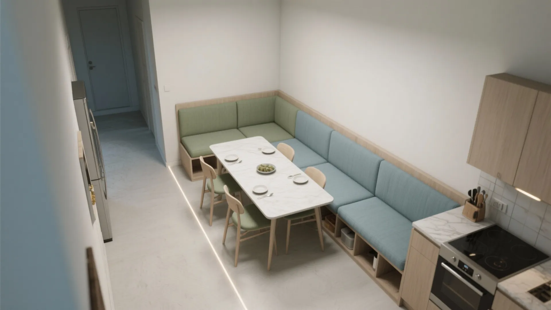 3. Banquette seating to maximize flow