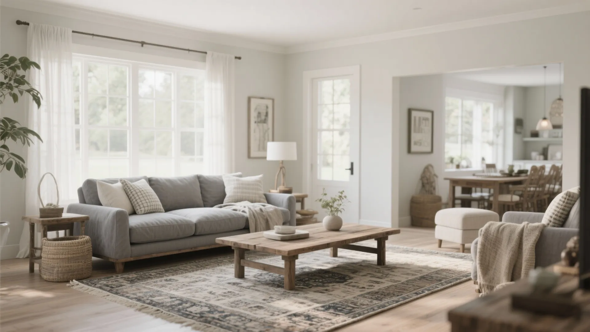 6. Modern Farmhouse with Grey Slipcover Sofa