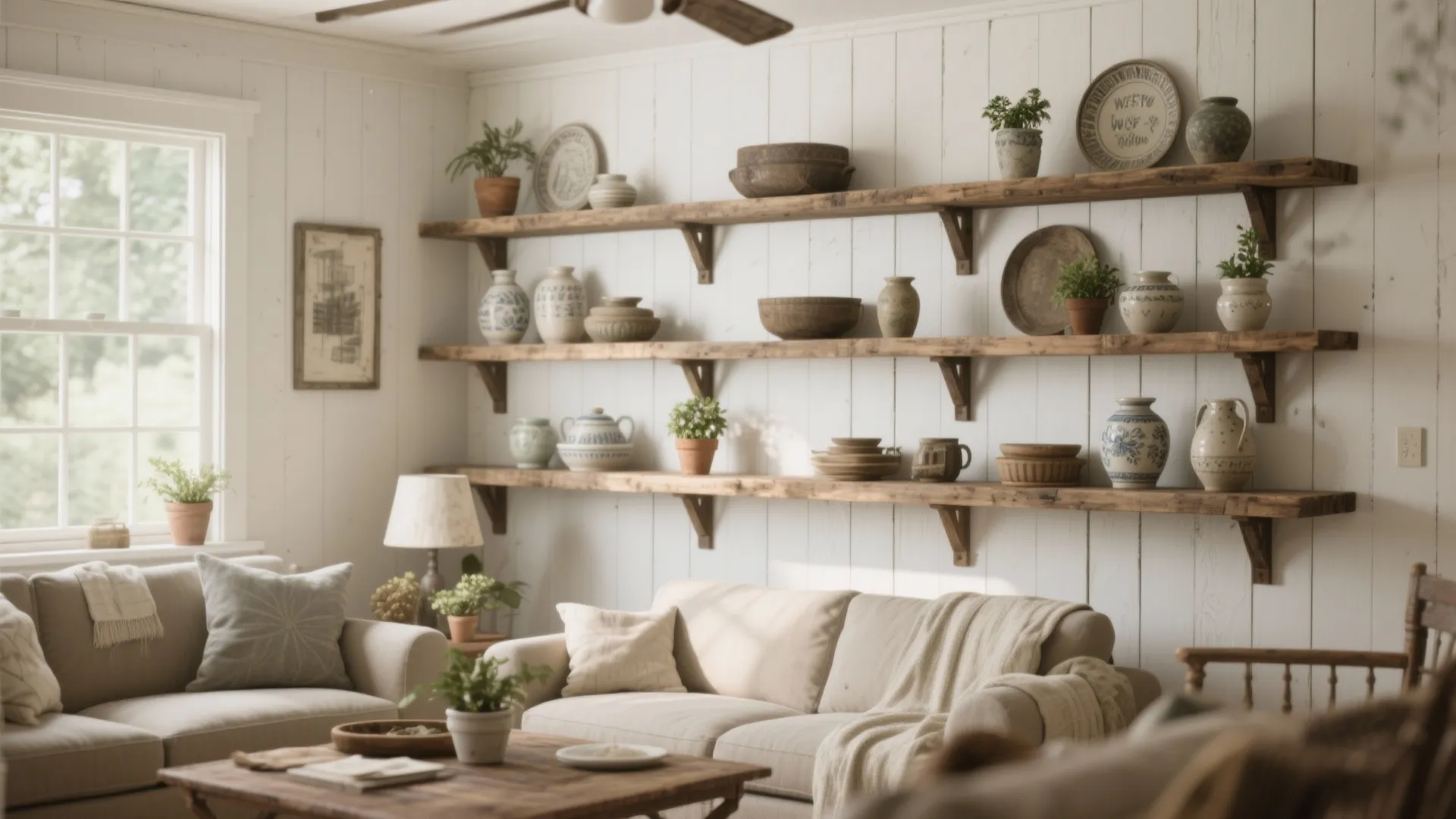 7. Farmhouse-Style Open Shelving