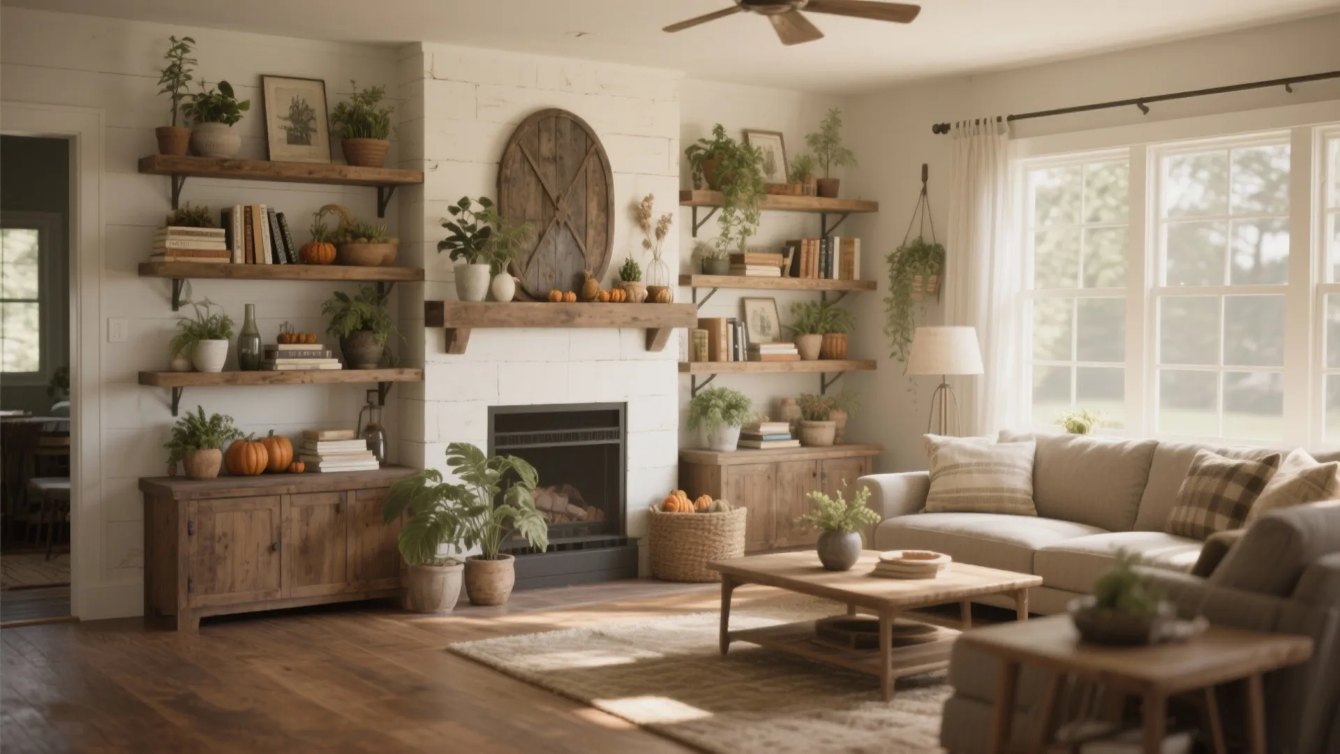 3. Farmhouse-Style Open Shelving