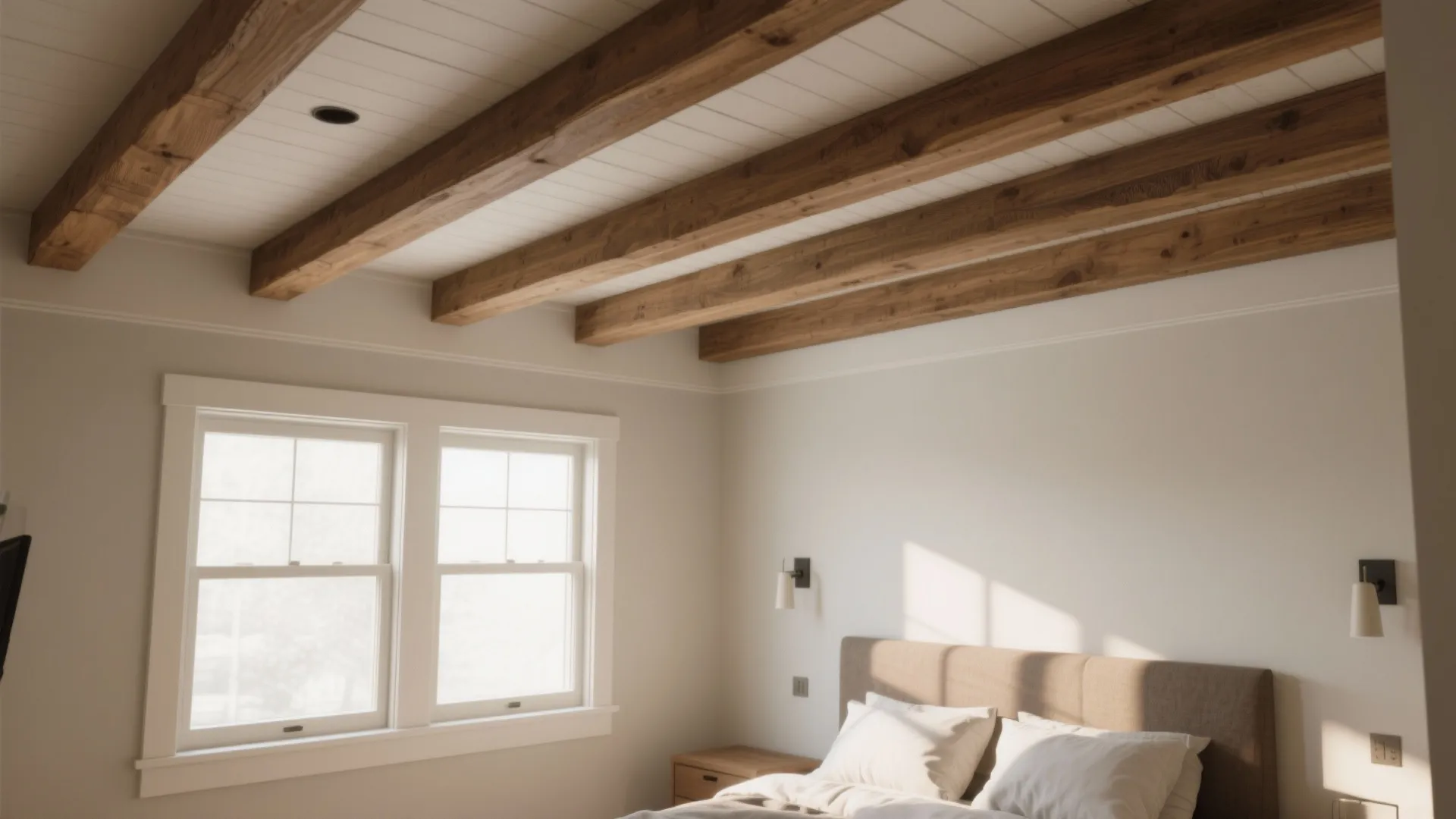 3. Install Lightweight Faux Beams or Wood Slats