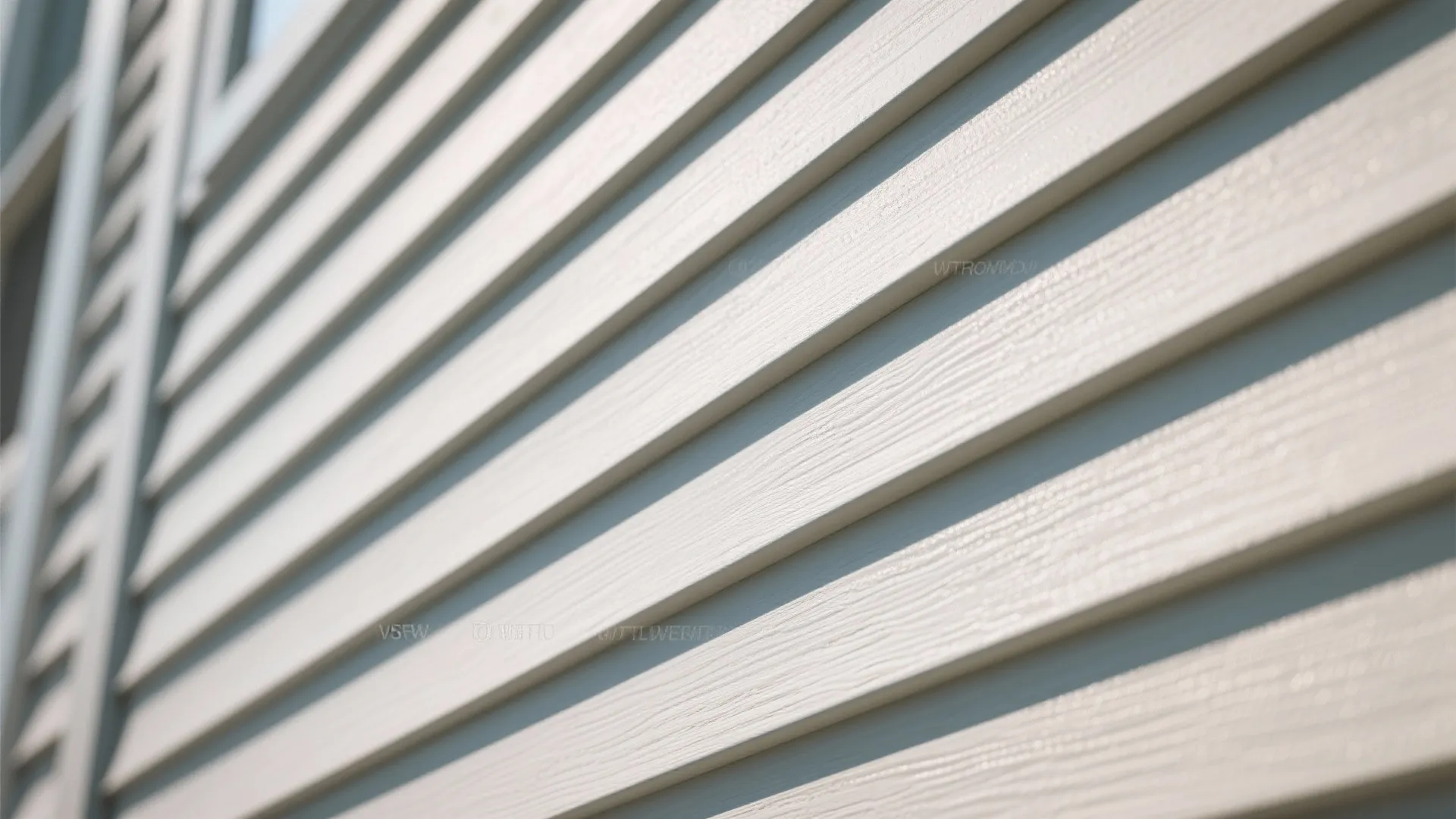 Close up view of white horizontal wall panel boards on the exterior of a house