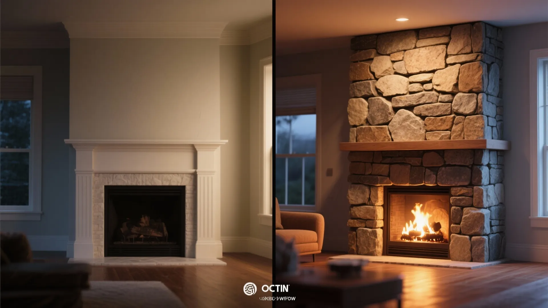 4. Faux-stacked fireplace surround