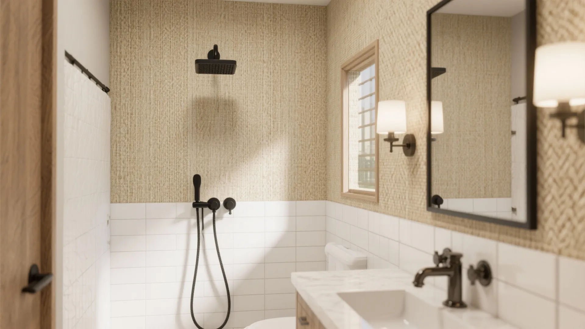 Textured grasscloth-look (faux) for dry zones