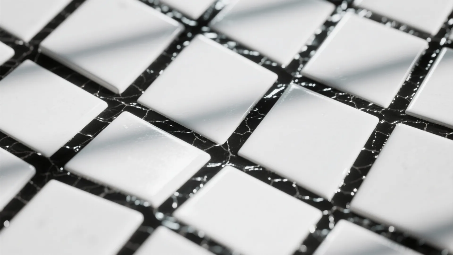 White square wall tiles with black textured grout lines in a modern kitchen or bathroom