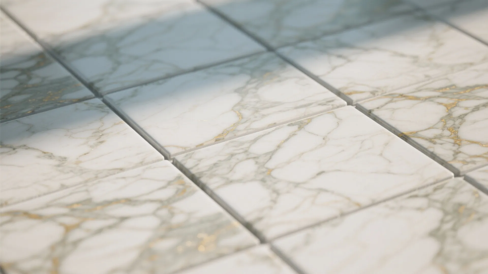 Close-up of faux marble painted tiles with realistic veining