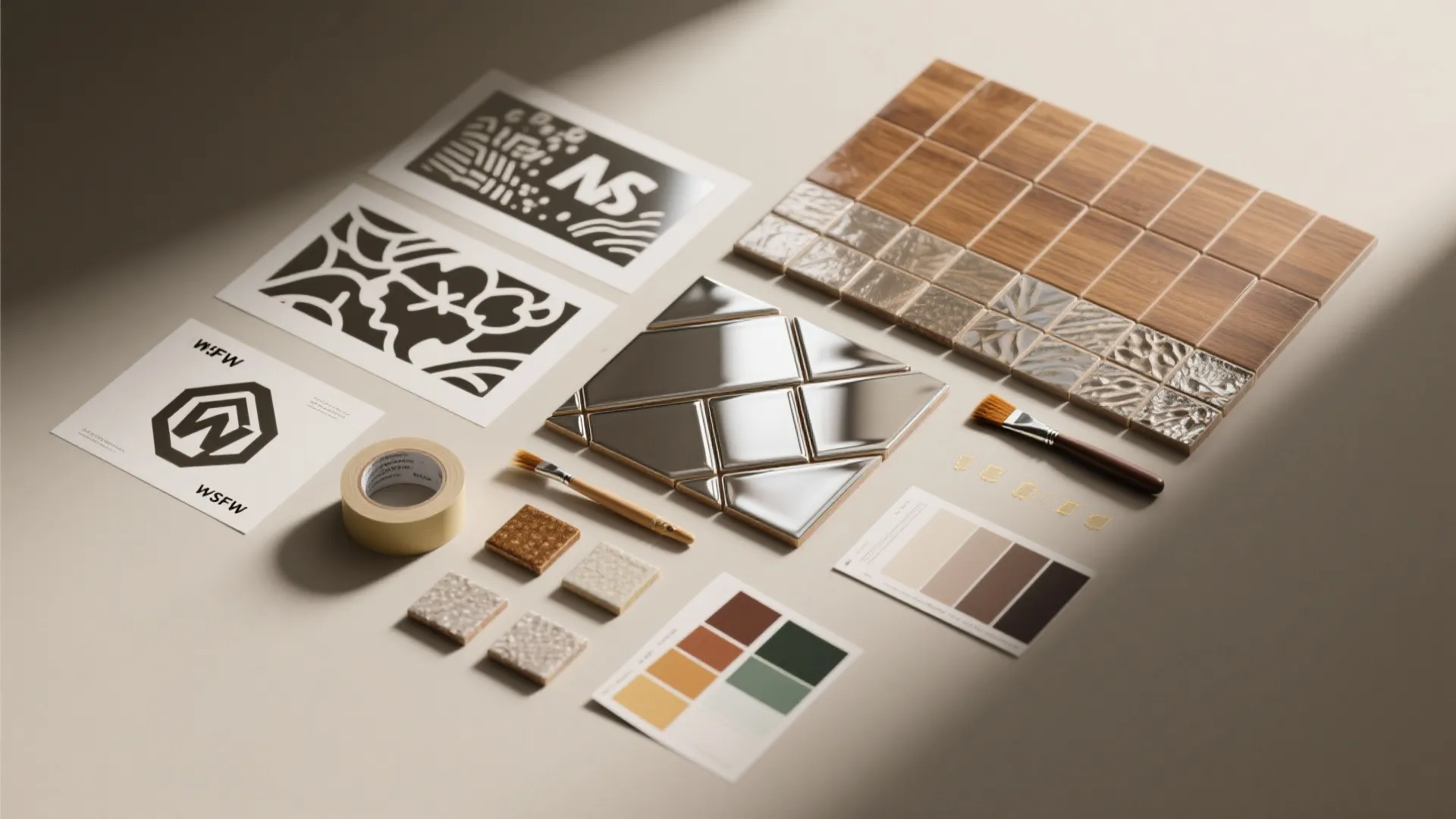 5. Faux-mirror tiling with stencils and metallic glazes