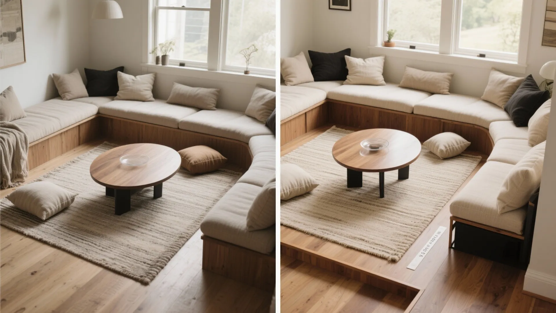 Faux conversation pit without construction